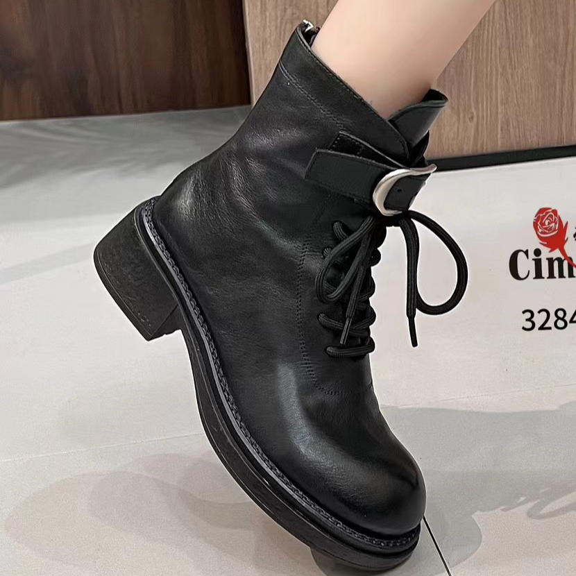 粗跟牛皮马丁靴92597黑色