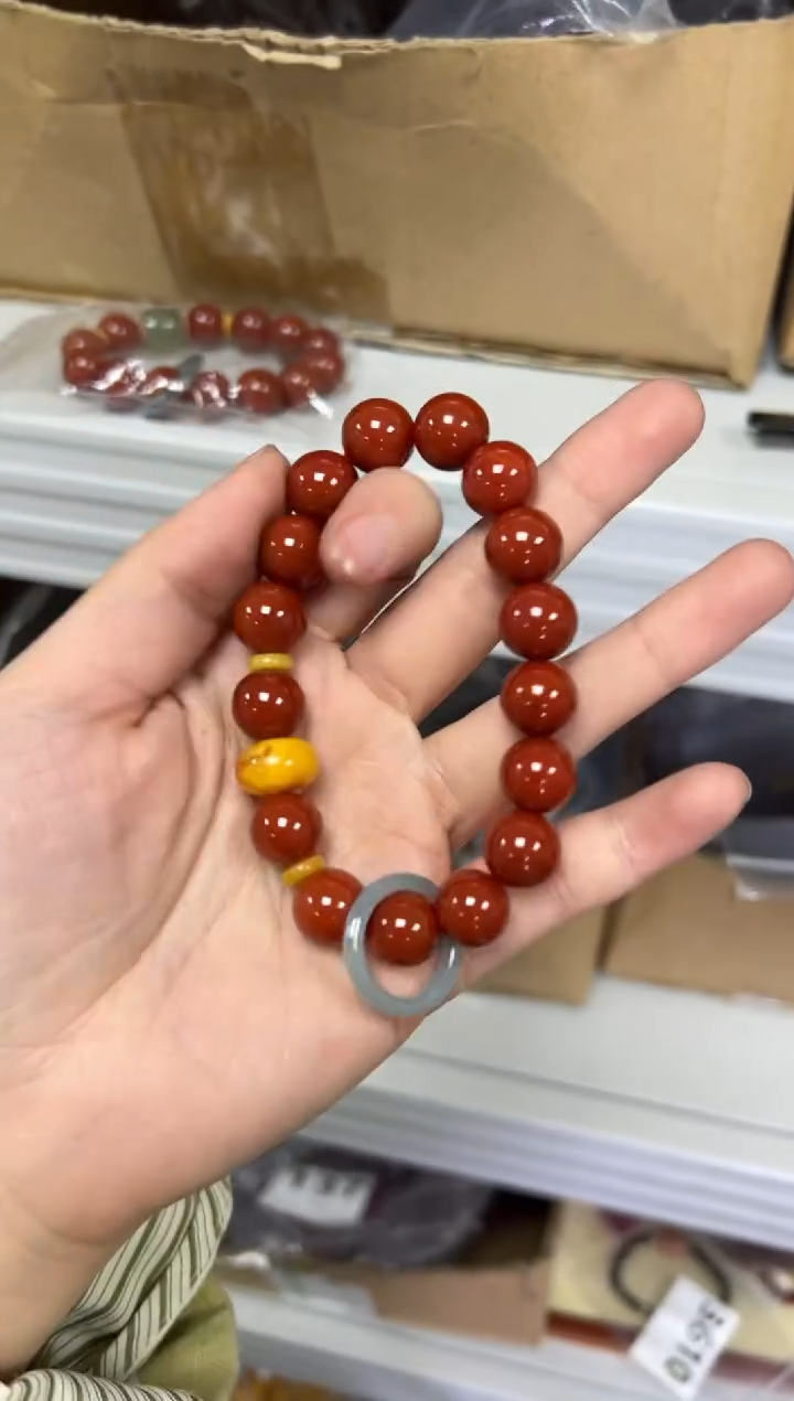 【闪购商品】玛瑙/玉髓手链未镶嵌柿子红蜜蜡隔珠款手串[3891]