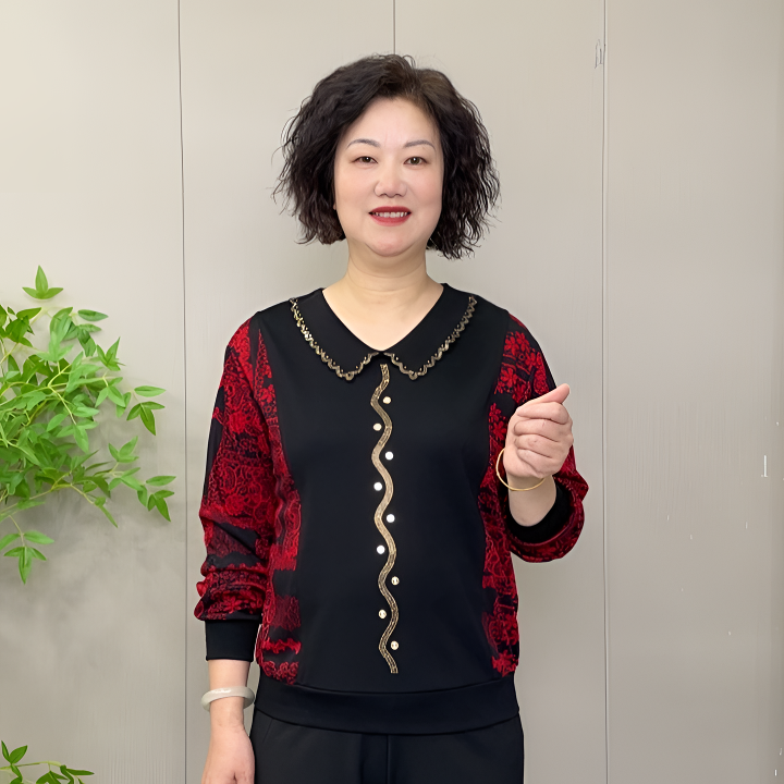 2025秋季新款时尚洋气减龄宽松遮肚显瘦百搭娃娃领休闲气质妈妈装