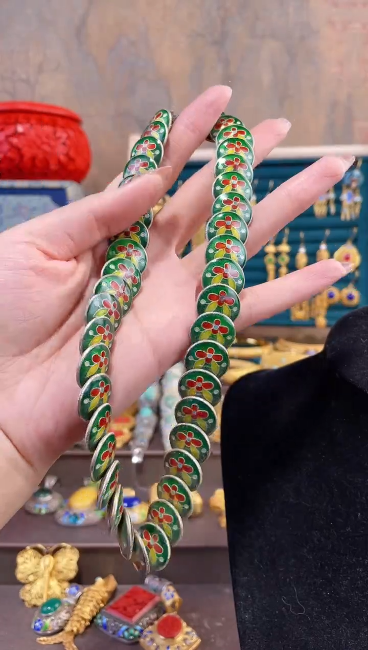 【闪购商品】非遗景泰蓝扁珠项链绿色