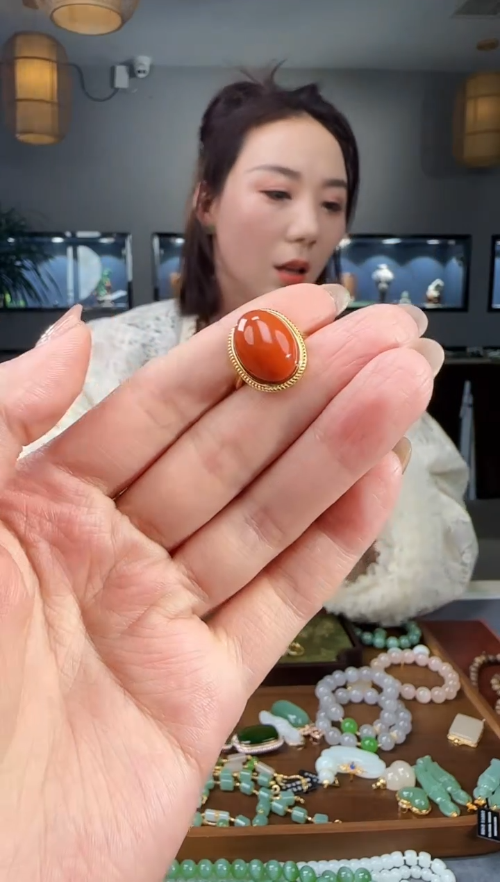 银S925镶嵌南红玛瑙戒指1