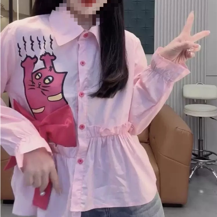 Yi+1323甜美可爱蝴蝶结小猫上衣