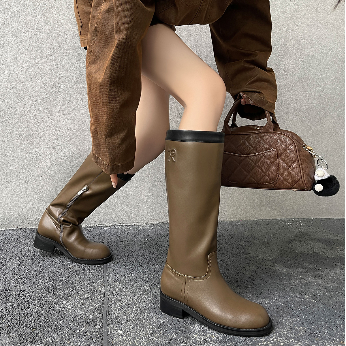 4cm【34-40】秋冬季新款粗跟女靴辣妹出街显腿瘦不过膝幂式穿搭百搭