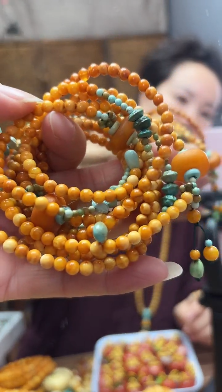 蜜蜡颈饰未镶嵌多样性发一件  双圈手串  4+珠