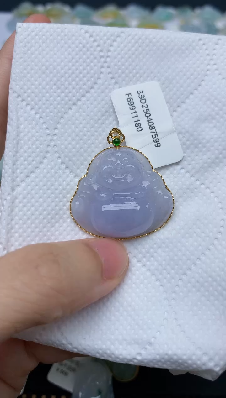 翡翠18K金镶嵌颈饰天然缅甸A货翡翠