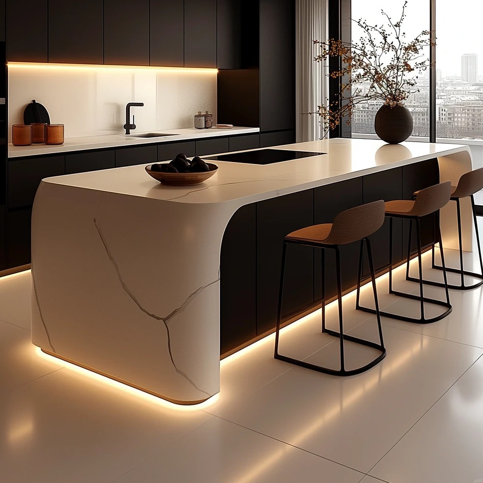 岩层欧式开放式厨房中岛操作台多功能岛台吧台导台