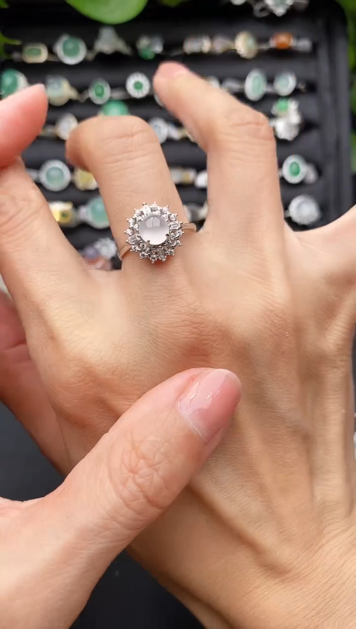 【闪购商品】翡翠戒指银S925镶嵌缅甸天然A货翡翠444   6-3