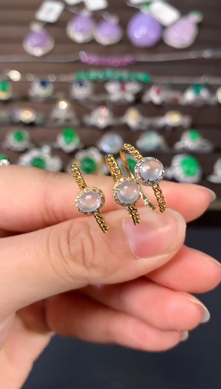 【闪购商品】翡翠戒指18K金镶嵌A702|(多样性发货）拍一发一