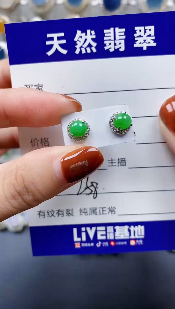 翡翠银S925镶嵌耳饰258