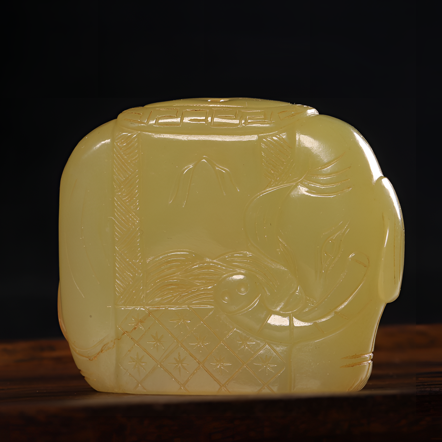 清  和田玉黄玉《太平有象》挂件，天下太平，五谷丰登，古玉，老玉。