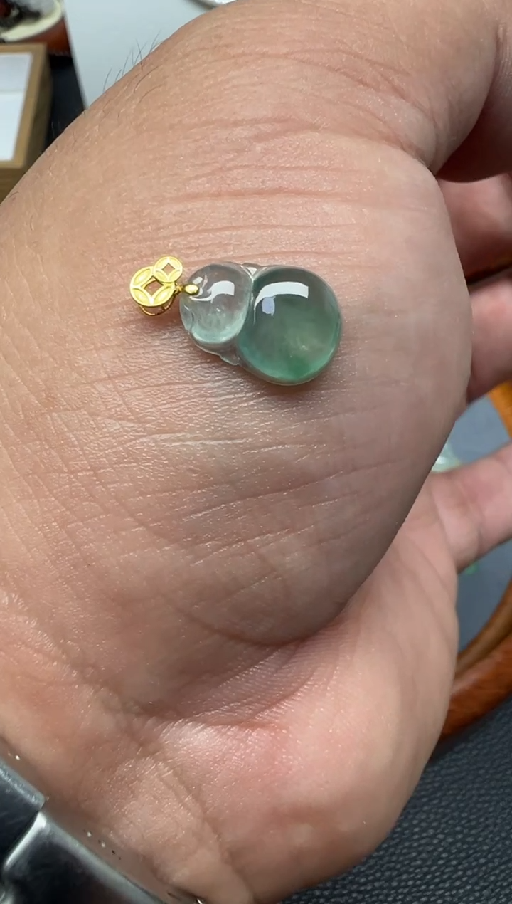 颈饰18K金镶嵌翡翠（15号链接）纯天然A货缅甸翡翠葫芦吊坠