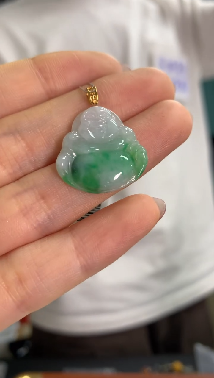 吊坠(不含链)18K金镶嵌翡翠佛公
