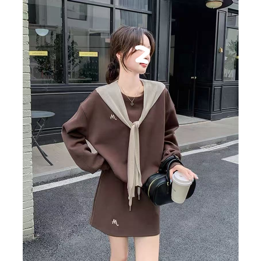 休闲减龄卫衣套装裙女2025新款早秋季穿搭气质纯色上衣短裙两件套