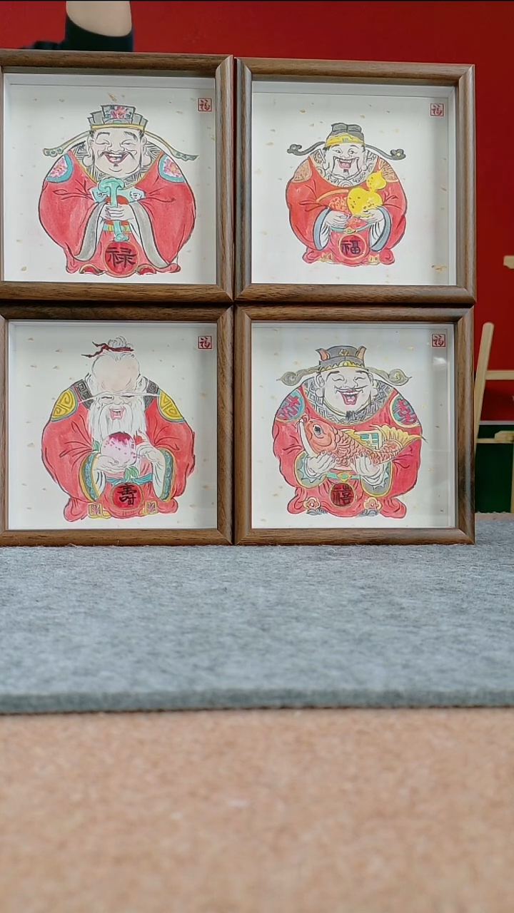 国画深****）纯手写纯手绘-带框尺寸17*17-4个