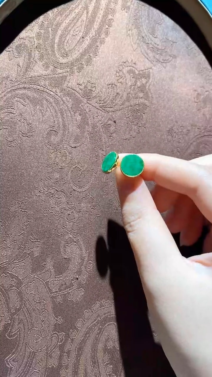 【闪购商品】翡翠银S925镀金镶嵌耳钉红翡绿翠 