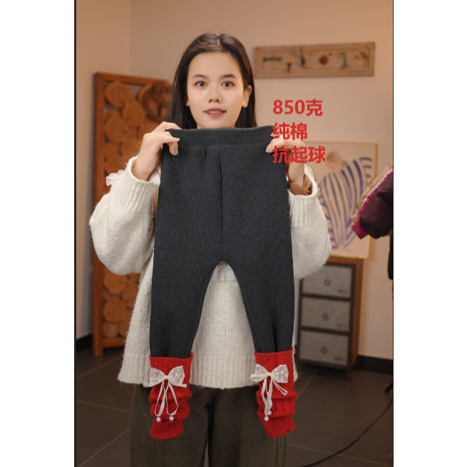 女童打底裤高腰蝴蝶结加绒加厚冬款外穿儿童秋季中大童保暖棉裤子