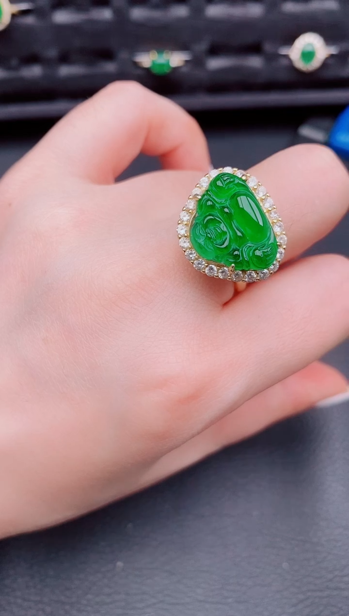 【闪购商品】翡翠戒指银S925镶嵌天然a货翡翠372