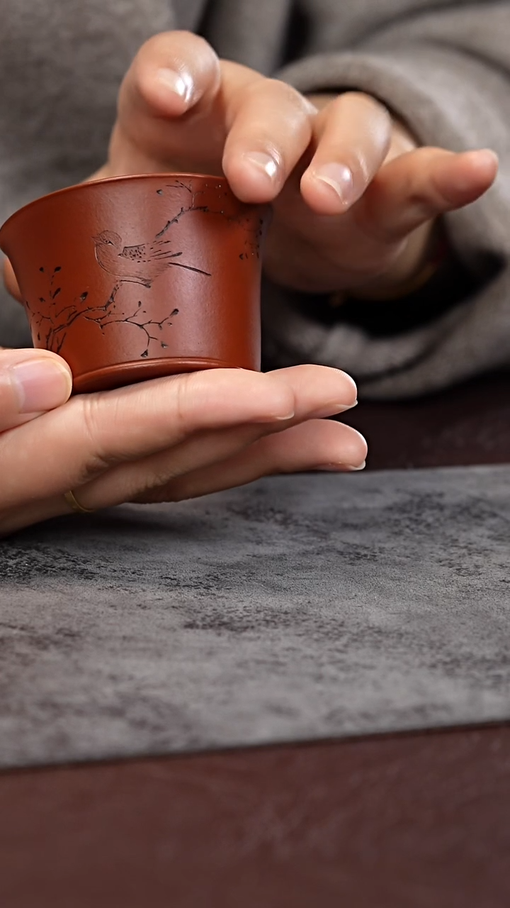 茶杯紫泥朱泥刻绘