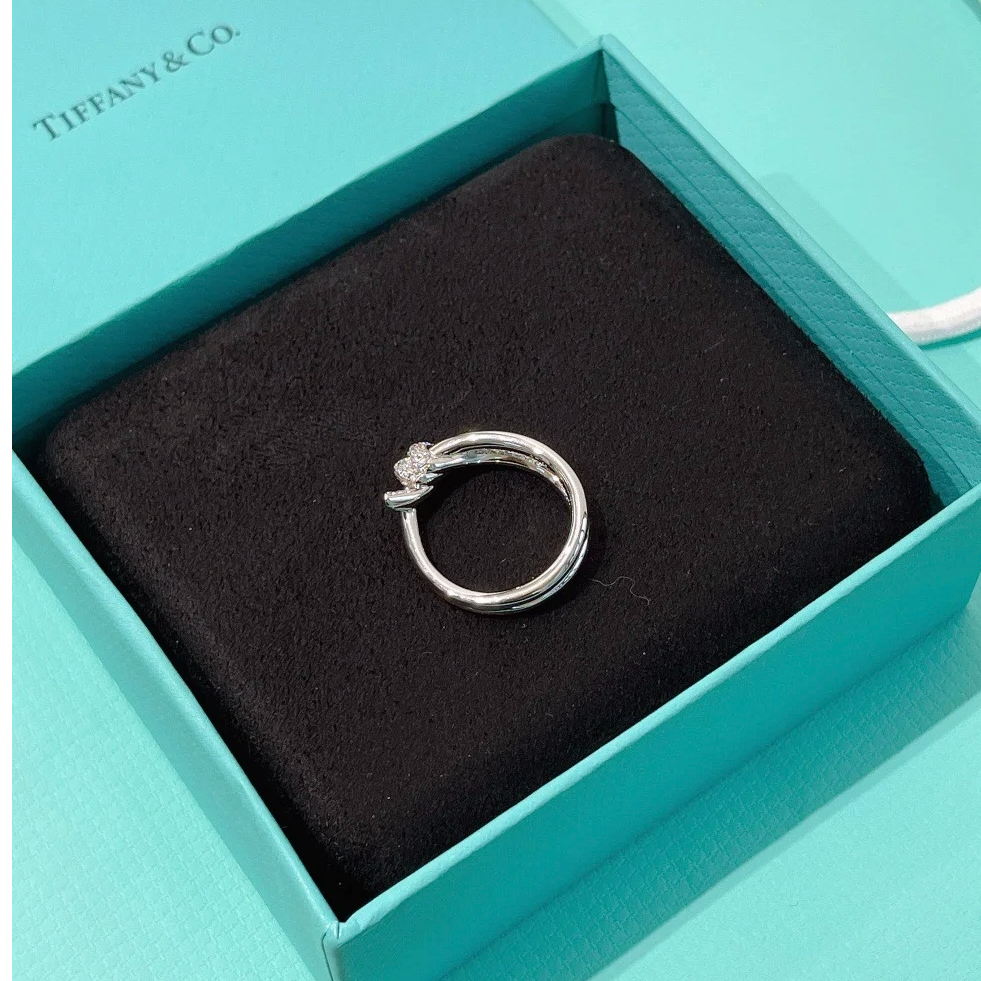 99新 Tiffany & Co./蒂芙尼 【小花念念】白金 双打结 双排钻 戒指