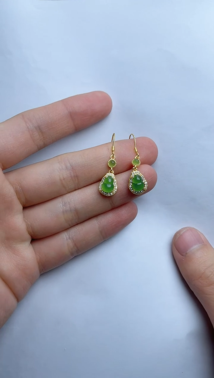 【闪购商品】和田玉耳饰银S925镶嵌葫芦kk