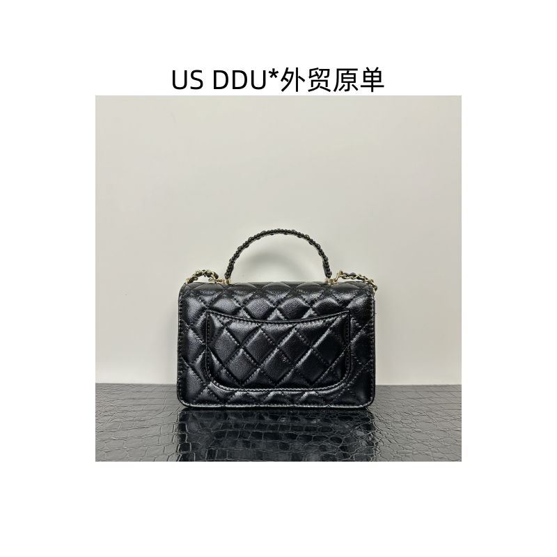 X 黑色手柄珍珠时尚百搭菱格手提单肩女包6838/H001