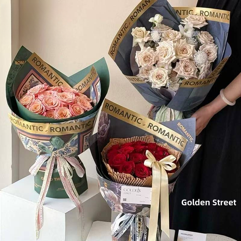 锦衣新款艺术家烫金油画牛皮纸鲜花花束包装纸花艺DIY材料