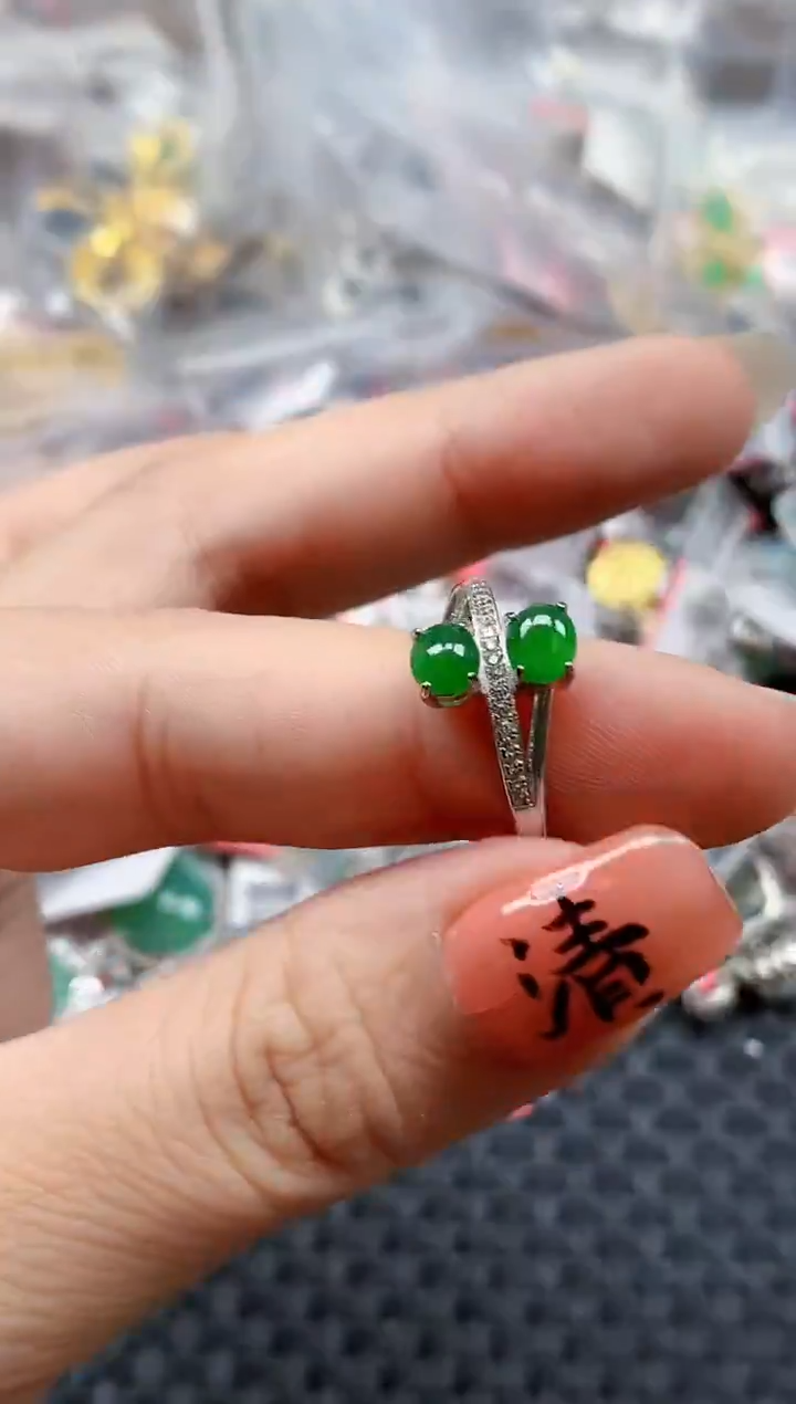 银S925镶嵌戒指翡翠天然A货缅甸翡翠