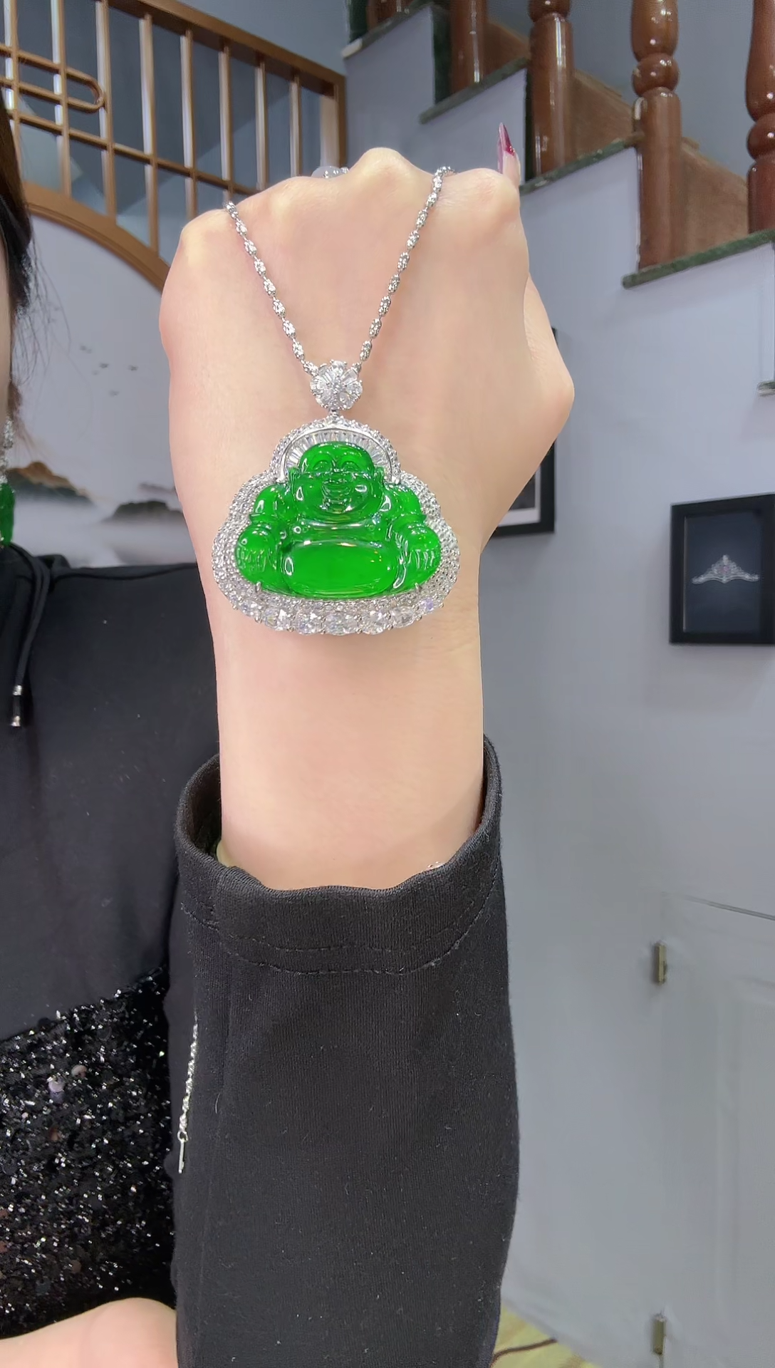 【闪购商品】翡翠颈饰银S925镶嵌佛公天然A货翡翠