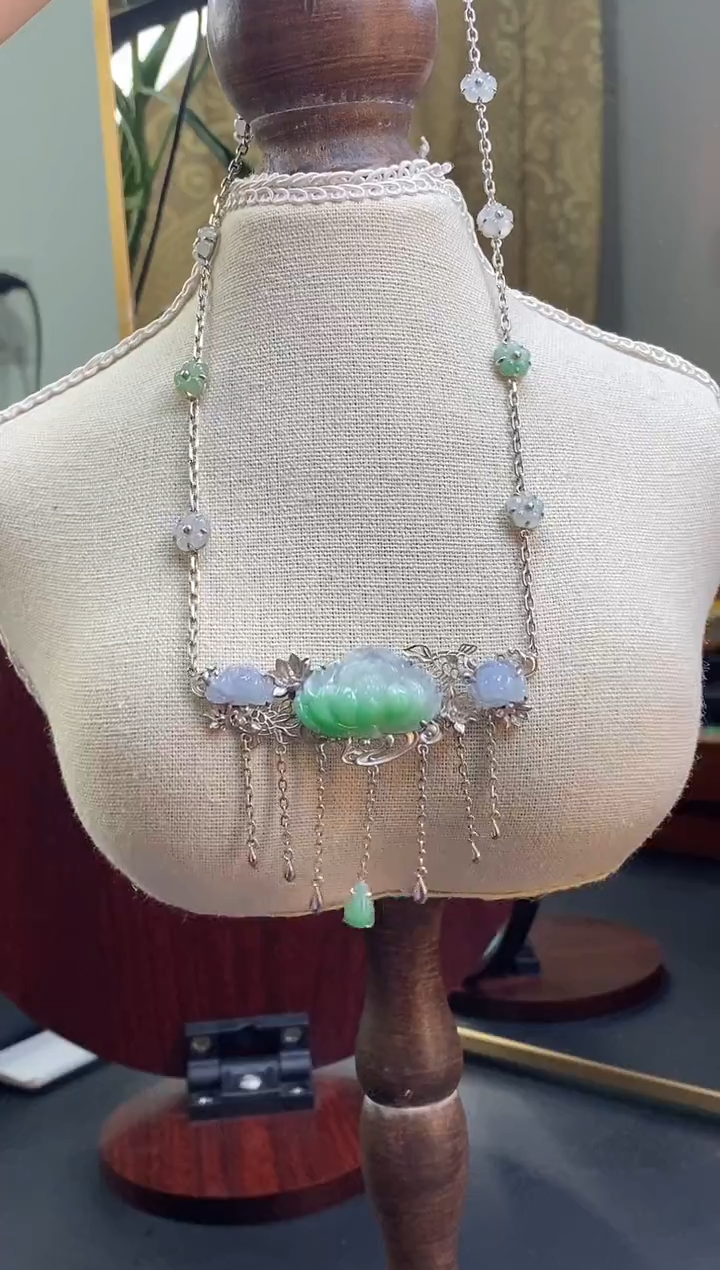 颈饰银S925镶嵌翡翠13628