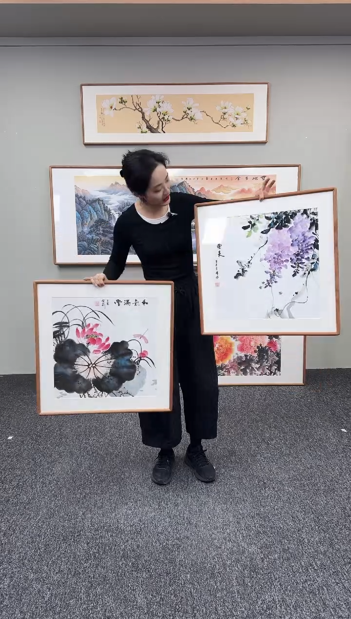 国画和气满堂+紫气东来60*60一对