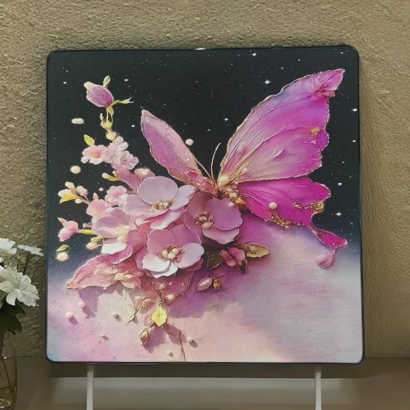 9812-粉色蝴蝶PVC边框挂画温馨沙发背景墙 卧室装饰画40*40