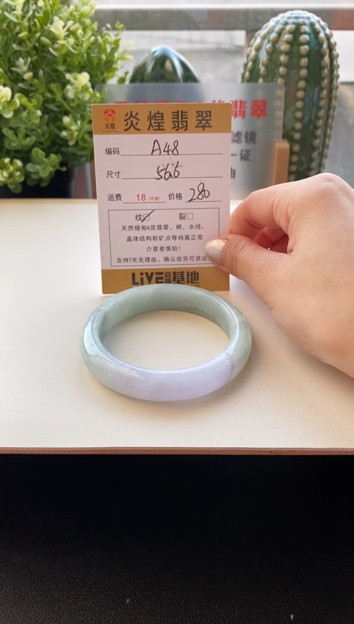 未镶嵌手镯翡翠圈口56.6编码A48