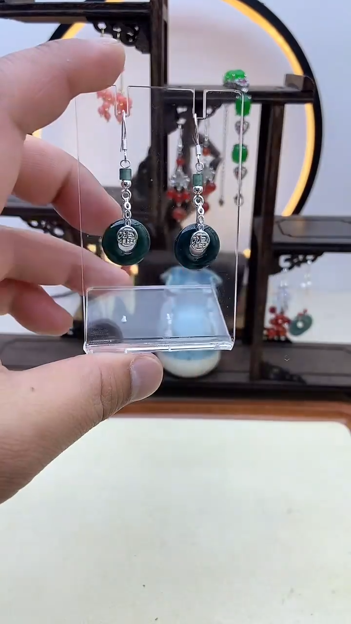 【闪购商品】翡翠耳饰银S925镶嵌50号