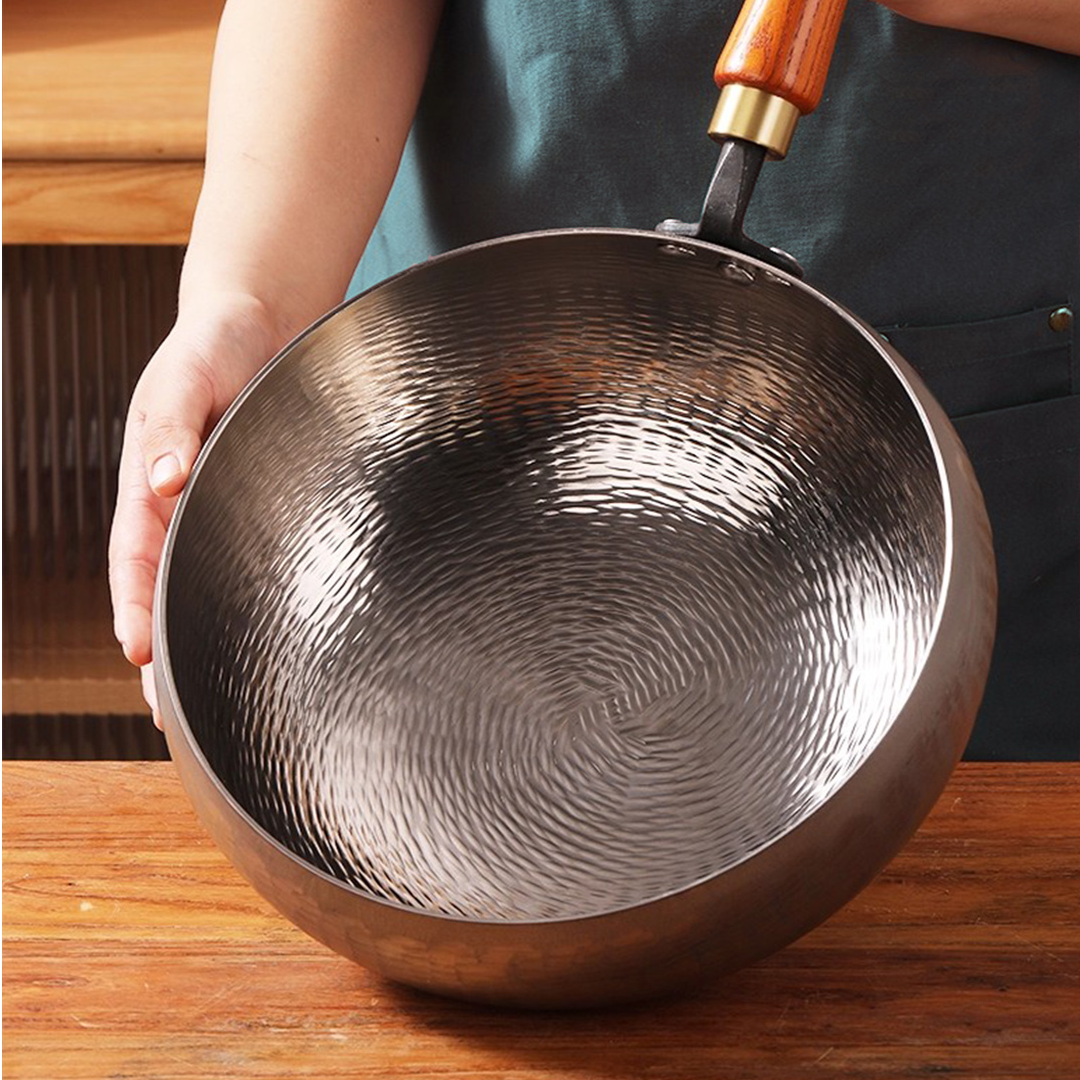 章丘纯手工钛锅家用大容量炒锅无涂层不粘锅纯钛大肚锅厨房炒锅