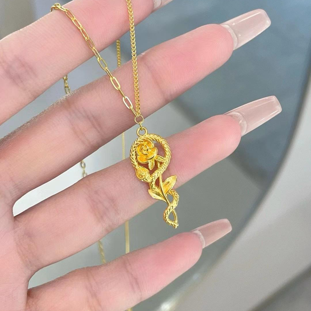 坠链均足银 玫瑰饶蛇金质小众新潮锁骨链礼物送女友送闺蜜送朋友