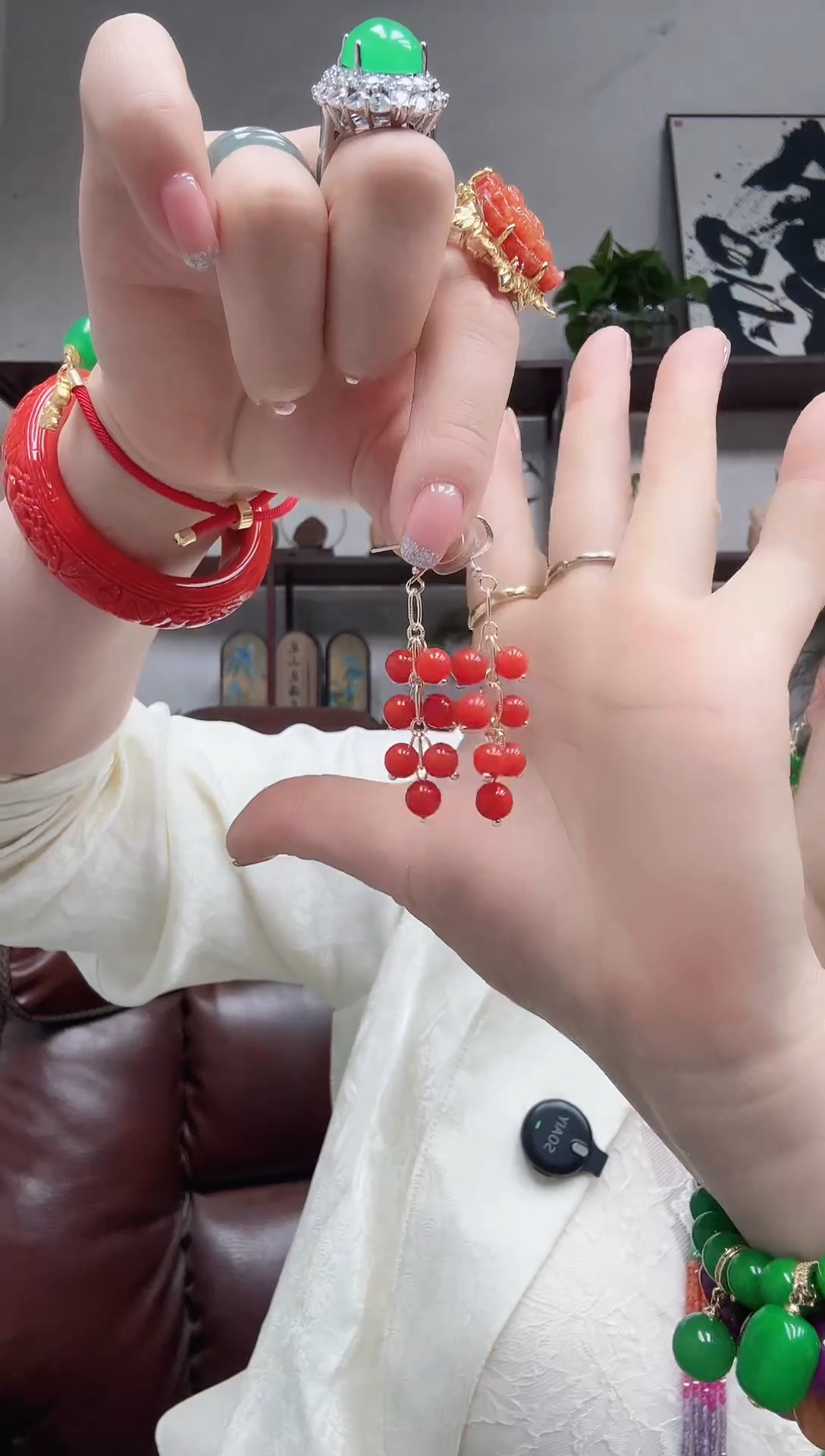 未镶嵌翡翠耳坠葡萄耳坠（红）