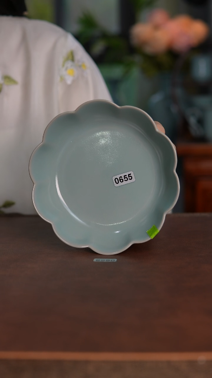 摆件0655天青釉莲花盘13.8cm全品