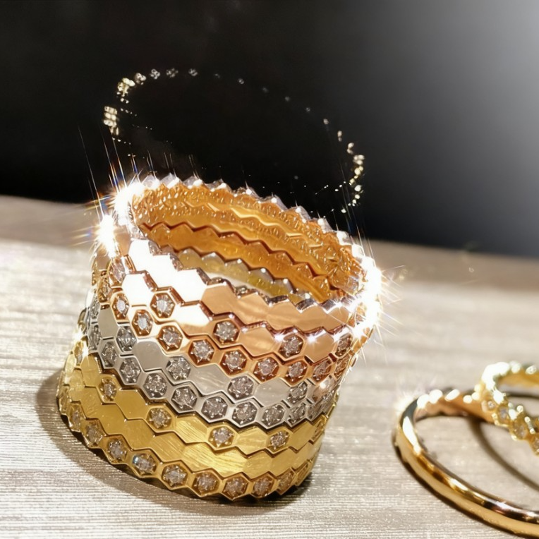 CH蜂巢间钻版无钻版丝巾手濁玫瑰金白金色欧美网红时尚百搭个性款