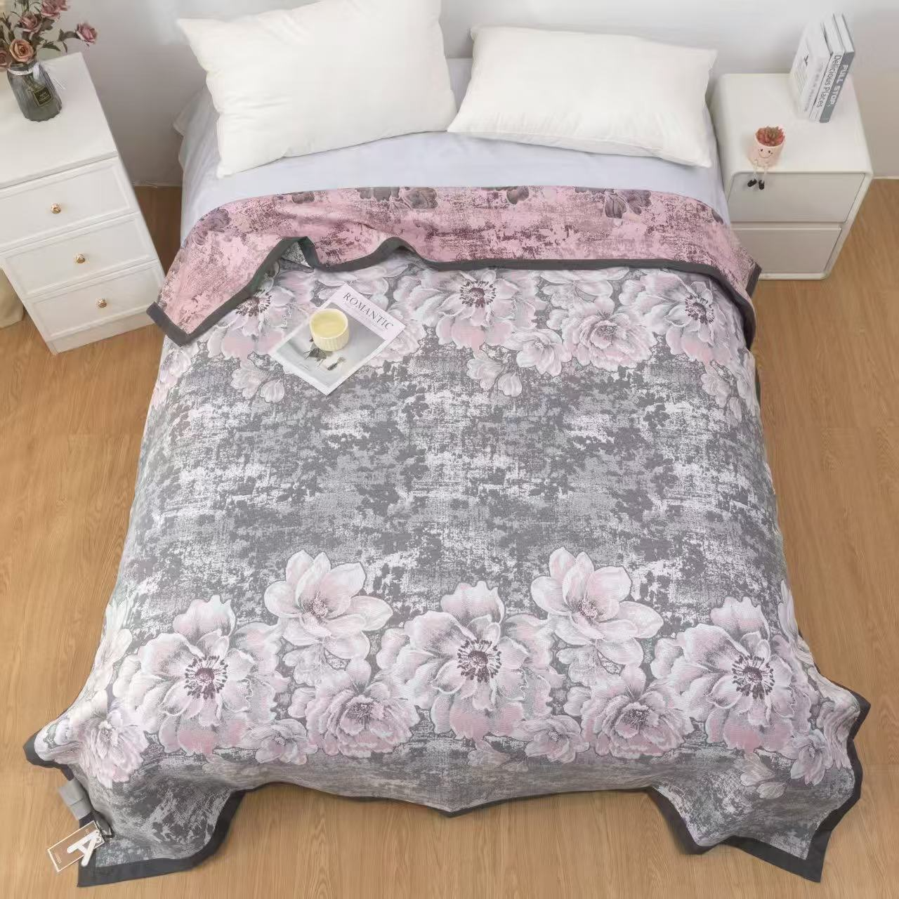 【清浅花语】轻奢汉麻纱布棉麻盖毯四季毯{200cm*230cm}