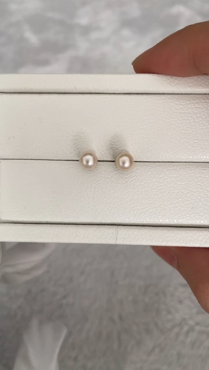 银S925镶嵌耳钉海水珍珠AK素钉5.5-6mm