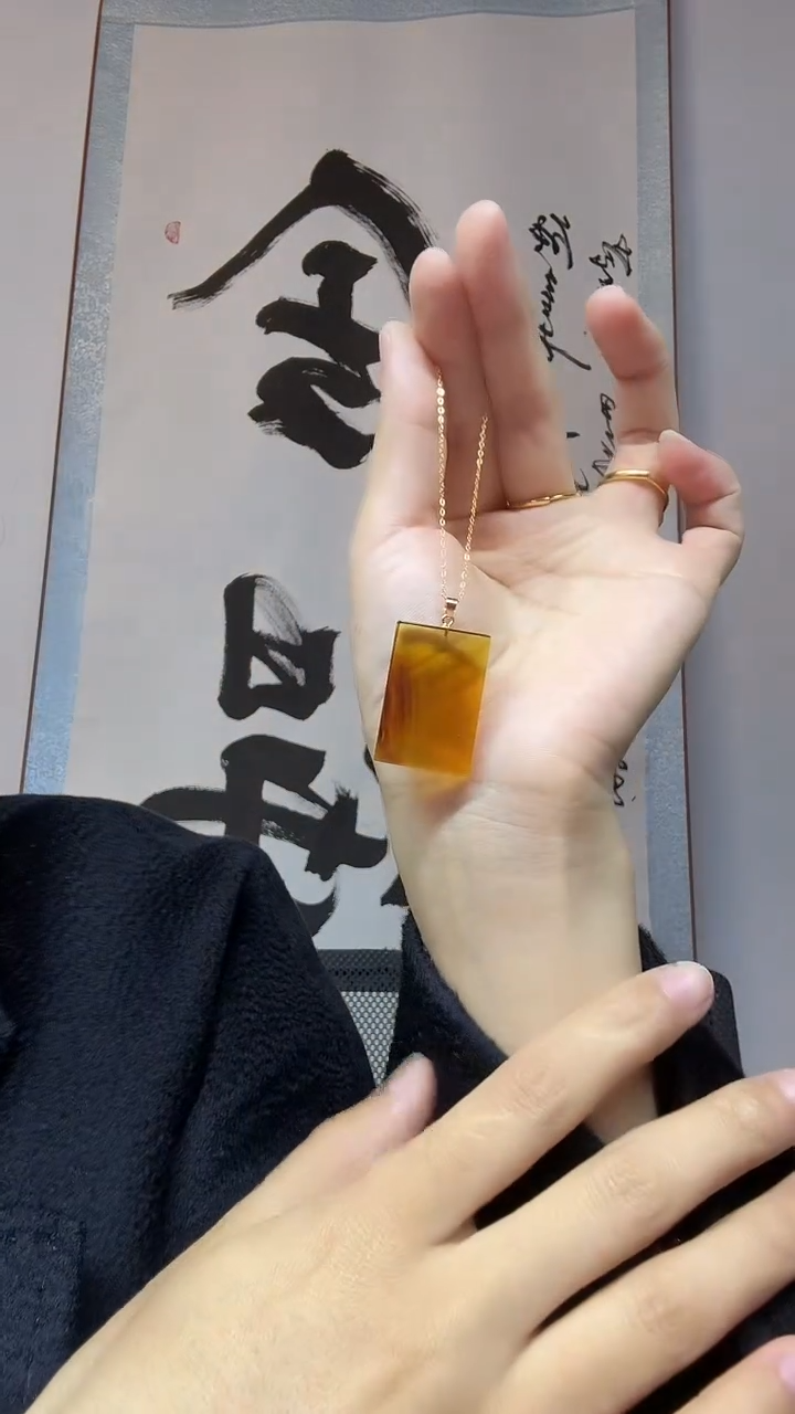 琥珀吊坠(不含链)银S925镶嵌无事牌