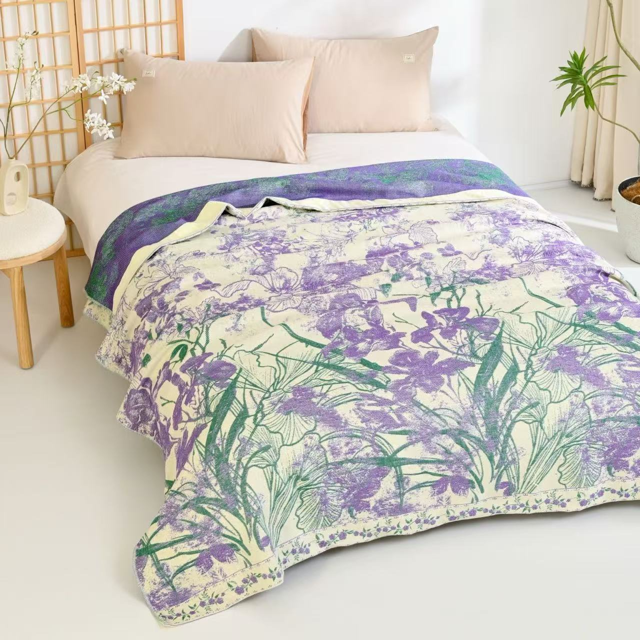 罗布麻纱布盖毯--辰月花影200*230