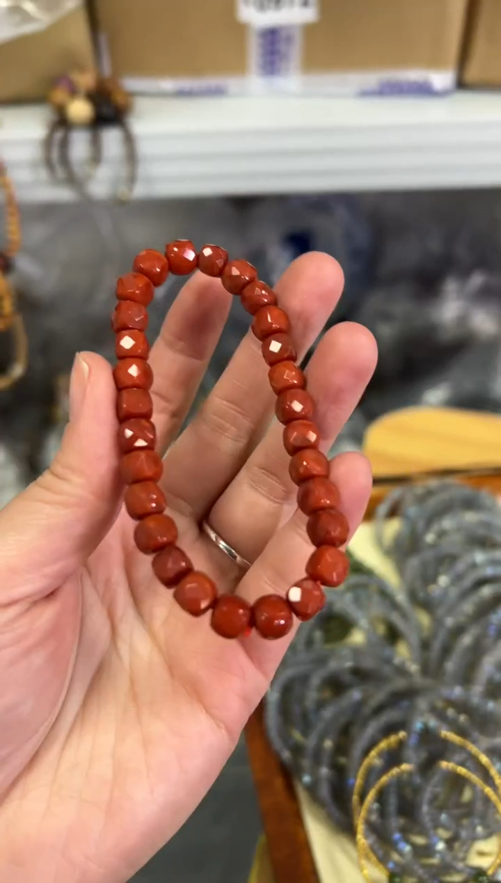 【闪购商品】玛瑙/玉髓手链未镶嵌柿子红四方切面珠手链[732]