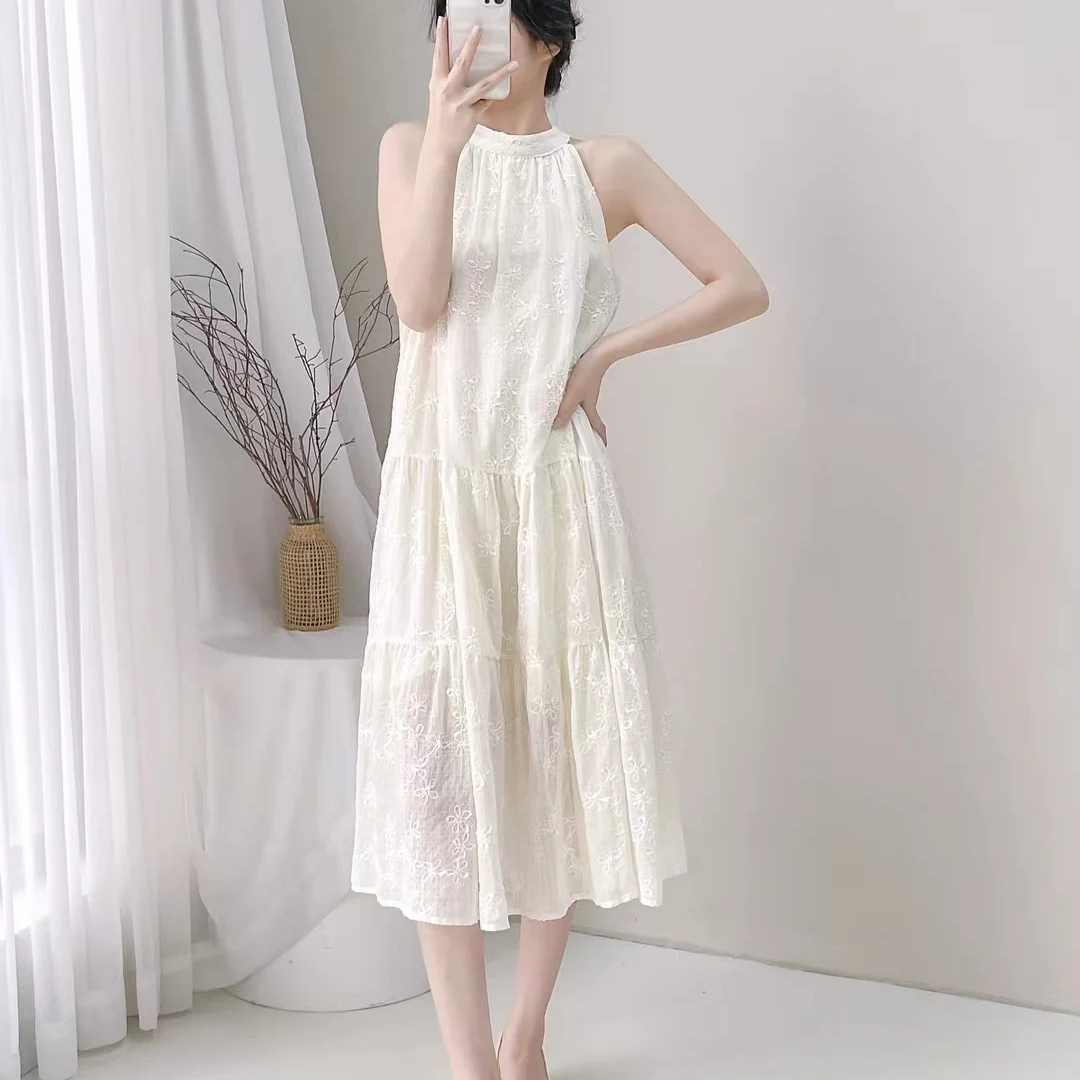 【周星星专属链接】无袖夏季套头白色蕾丝长裙