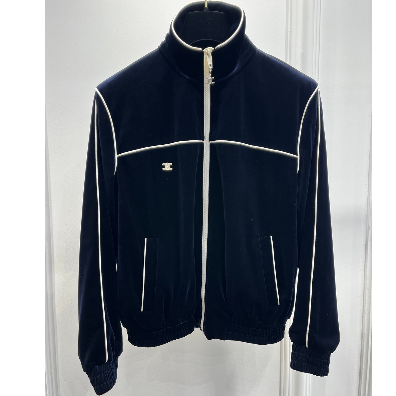 W慕溢-001时尚灰蓝双色丝绒外套