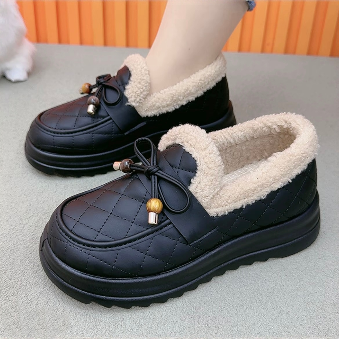 平底豆豆鞋棉鞋女毛毛鞋懒人鞋休闲鞋保暖新品加绒一脚蹬秋冬季女