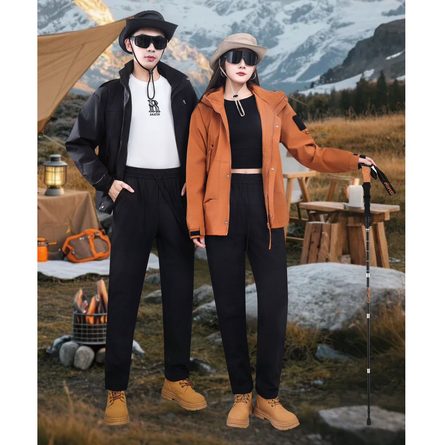 极简风防风保暖长裤户外羽绒登山裤情侣