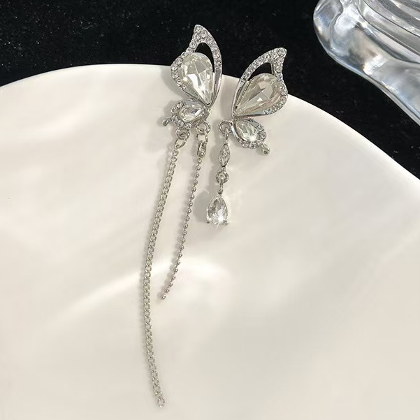 铜合金合成锆石耳饰 【流蝶】气质轻奢小众个性百搭AB款蝴蝶耳饰