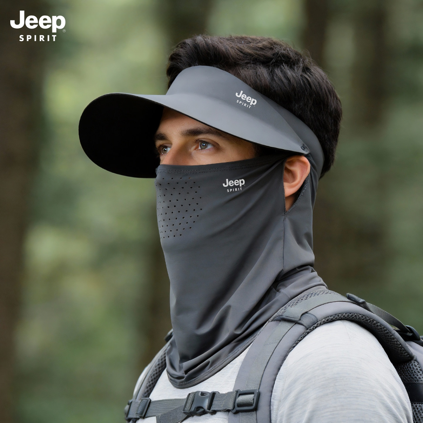JEEP SPIRIT吉普帽子男士夏季户外骑车遮脸面罩空顶帽防晒太阳帽