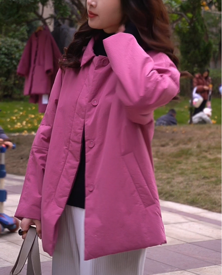 月月自制 树莓红短款棉衣外套女上衣文艺百搭棉服外套1